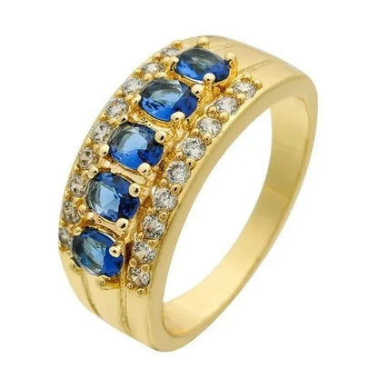 Natural 2.75Ct Sapphire&White Gemstone 14K Yellow Gold Ring Size6-10