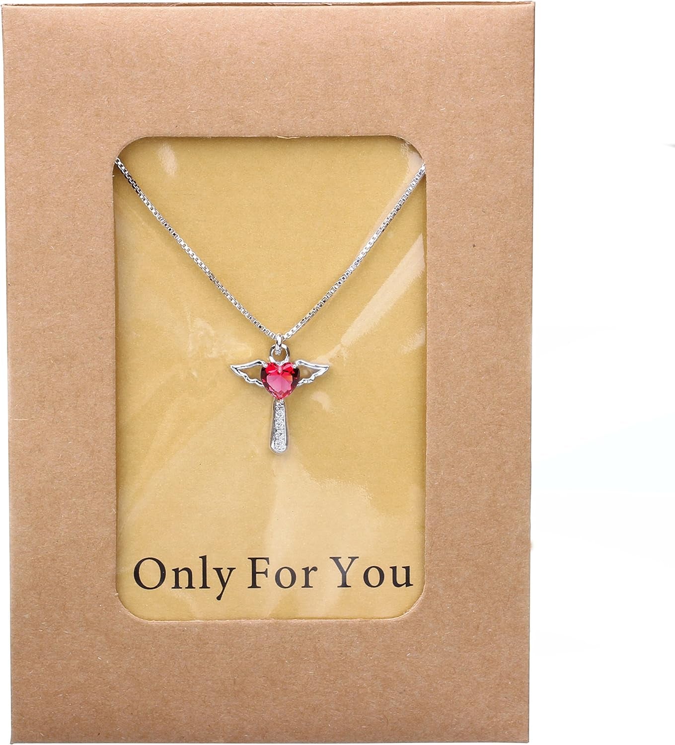 Angel Birthstone Necklaces Heart Cross Necklace for Women Cubic Zirconia Angel Wing Birthstone Heart Charm Pendant Necklace Gifts for Valentine,Birthday