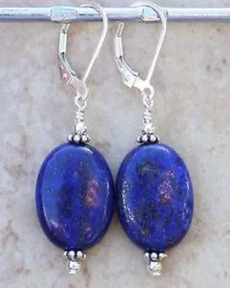 Handmade 13x18mm Natural Blue Lapis Lazuli Gemstone Leverback Dangle Earring
