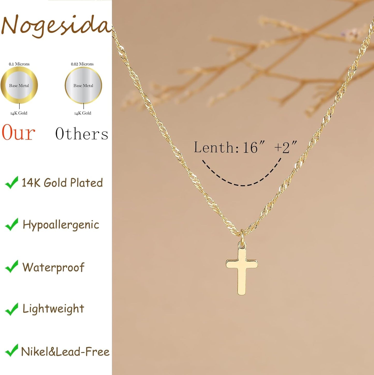 Cross Necklace for Women Trendy - Dainty 14K Gold Plated Minimalist Cross Necklace Simple Small Cross Pendant Necklaces Easter Christian Religious Faith Jewelry Christmas Gifts