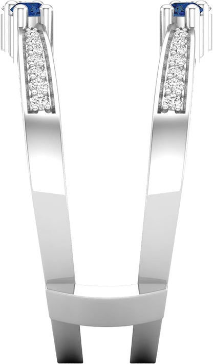 round Gemstone and White Diamond Enhancer Double Wrap Guard Anniversary Band Ring for Women in 18K White Gold (White Diamond- 0.33 CT, Color I-J, Clarity I1-I2)