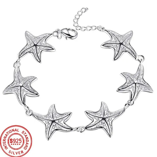 925 Sterling Silver Starfish Charm Bracelet Women Silver Jewelry Accessories