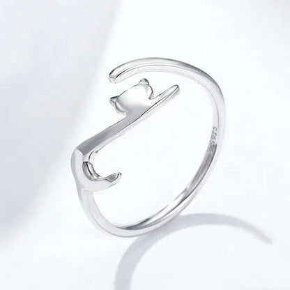 Fashionable Women'S Simple 925 Silver Plated Cat Adjustable Ring Anniversary Gift Jewelry Size 6-10 Arrow