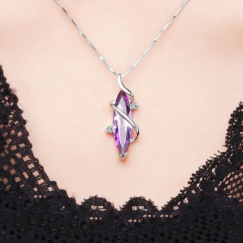 4 Styles High Quality New Arriving Women Charm Crystal Amethyst Diamond Pendant Necklace Exquisite Engagement Wedding Anniversary AAA Zircon Necklace Jewelry for Girlfriend Valentines Day Gifts