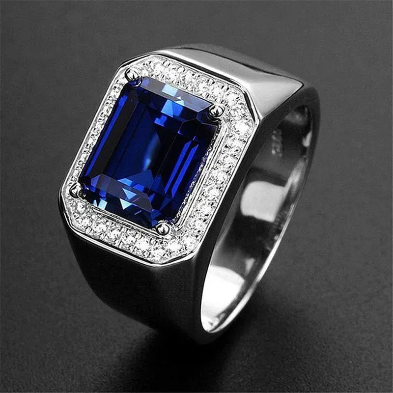 Business Men Natural Sapphire Emerald Ring Fashion 925 Sterling Silver Birthstone Rings Engagement Wedding Jewelry