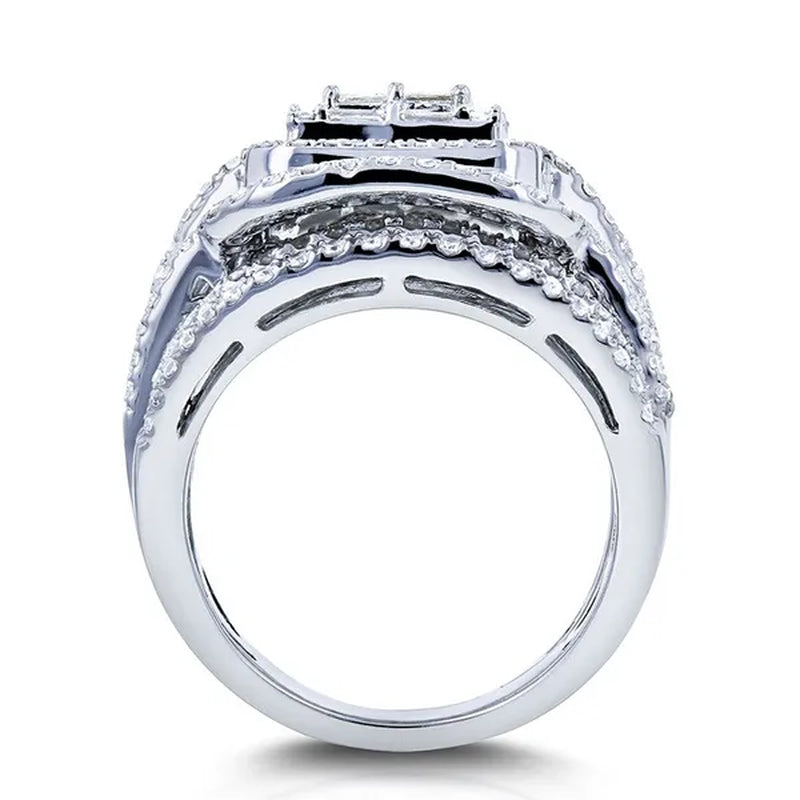 2pcs 100% Original 925 Silver Wedding Band Rings Princess Cut Zirconia Diamond Rings Set for Elegant Women Bridal Lover Rings Gifts Size5-11