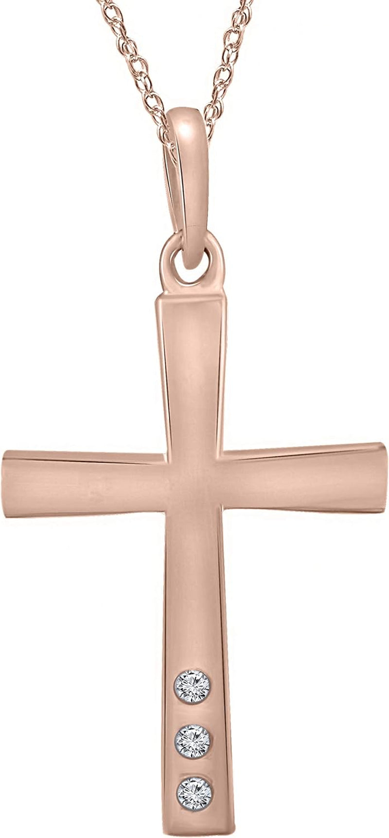 Collection 925 Sterling Silver round Cut Real White Diamond 3-Stone Religious Cross Pendant Necklace with 18" Chain | H-I Color, I1-I2 Clarity, 0.03 Cttw
