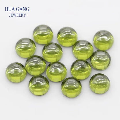 Peridot Cubic Zirconia Stone round Shape Cabochon Cut Flat Back Loose CZ Stone Synthetic Gems for Jewelry 4Mm 6Mm