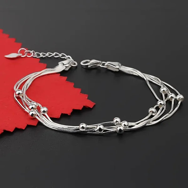 925 Sterling Silver Five Layers Beads Charm Barcelet Jewelry for Women Wedding Charm Ankle Bracelet Chains Bangle Jewelry