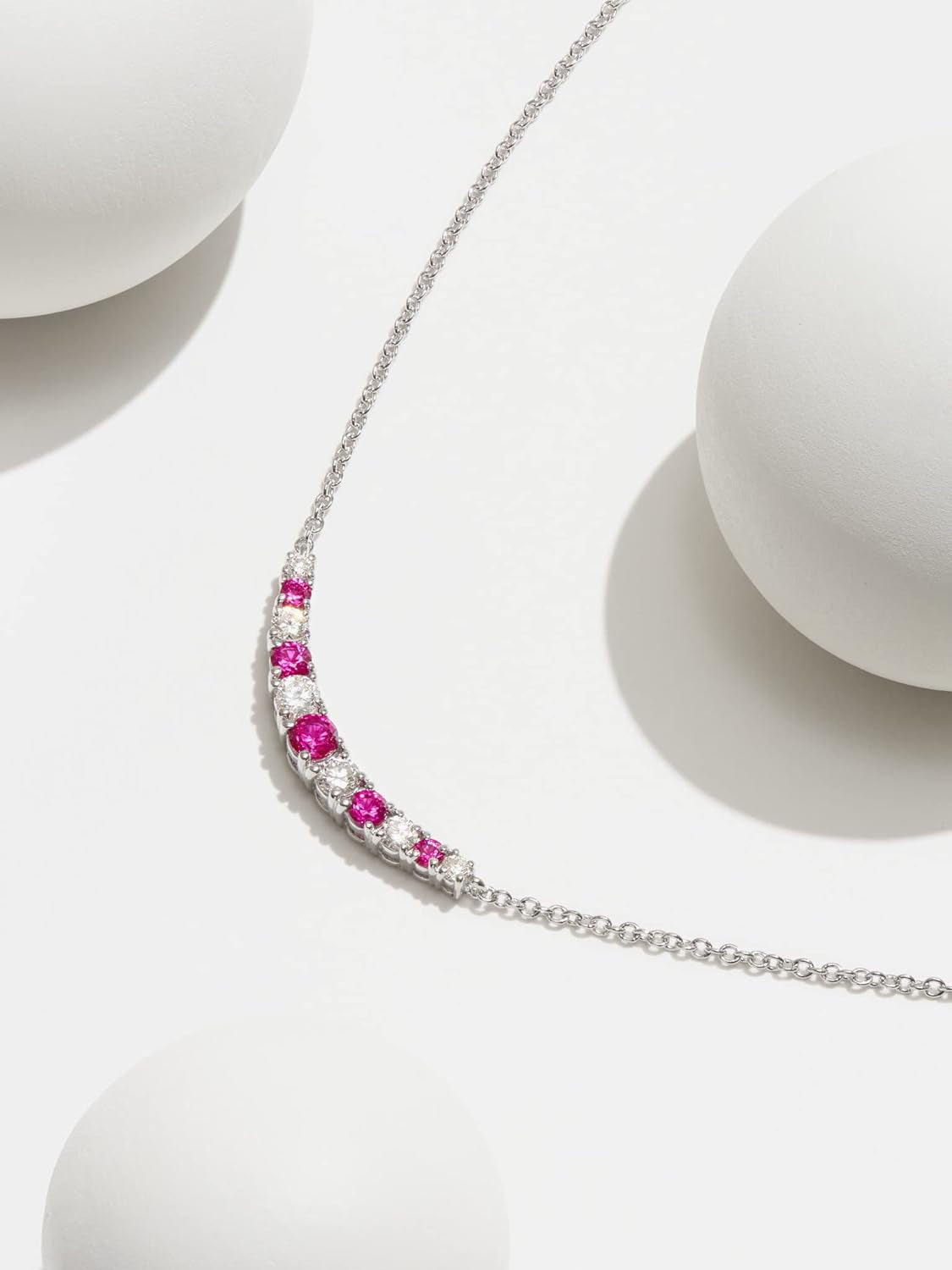 0.22 Cttw Lab Grown Diamond and Gemstone 925 Sterling Silver Curved Cluster Bar Pendant Necklace (H-I Color, I1 Calarity)