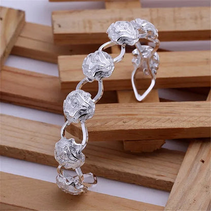 Women'S Fashion 925 Sterling Silver Rose Flower Earrings Elegant Necklace Rings Bracelets Bangle Bridal Wedding Jewelry Set