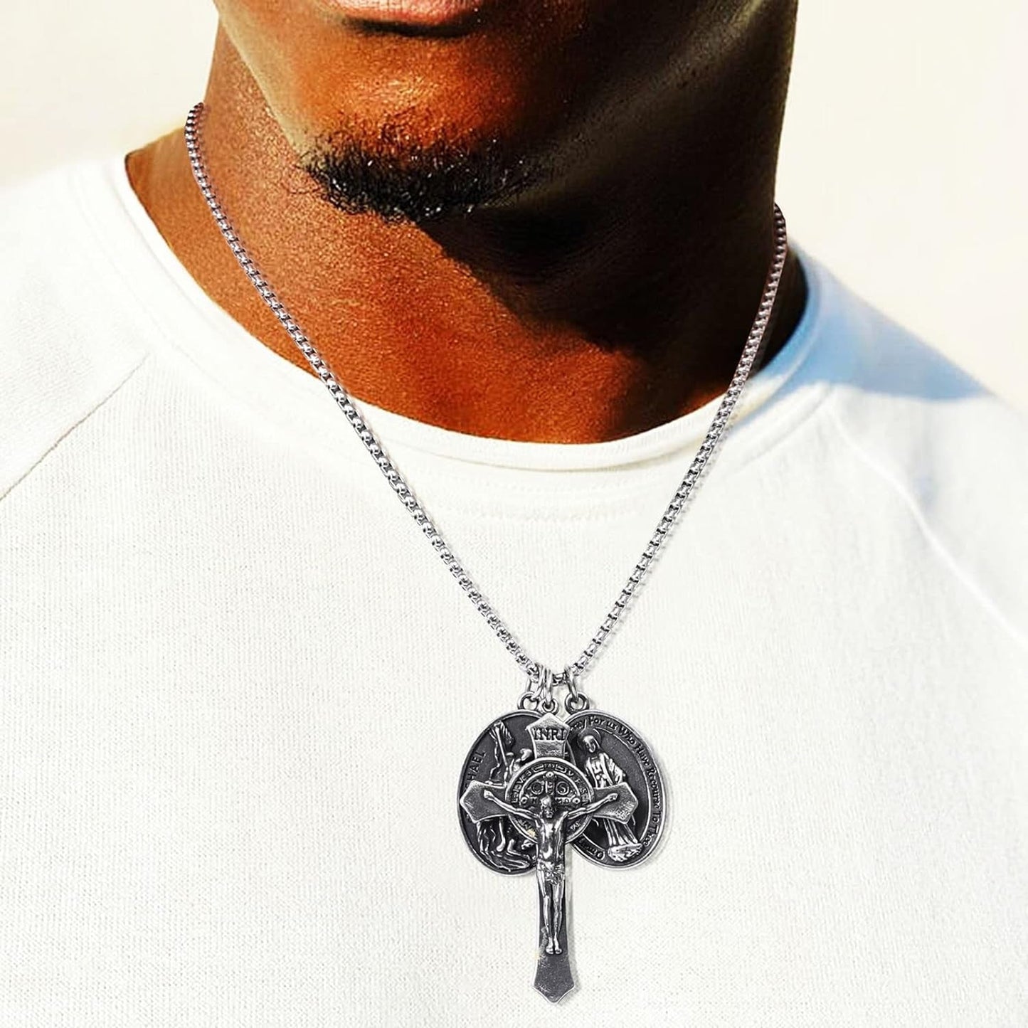 St Michael Necklace for Men, Archangel Saint Michael Pendant Medal in Stainless Steel
