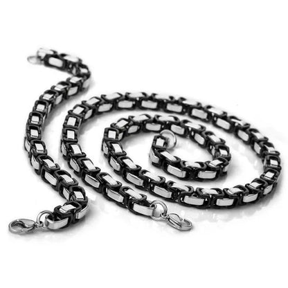 Men's Stainless Steel Necklace Bracelet Link Byzantine Chain Set Silver Tone Black