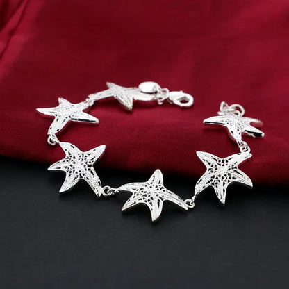 925 Sterling Silver Starfish Charm Bracelet Women Silver Jewelry Accessories