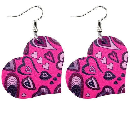 Europe and America 2021 New Valentine'S Day Leather Heart-Shaped Love Red Lips Double-Sided Printing PU Earrings