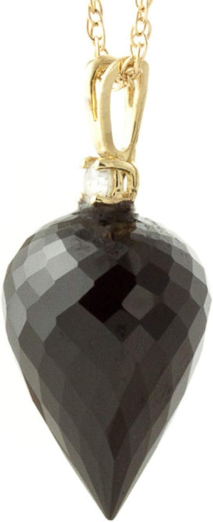 14K Solid Gold Necklace with Diamond and Briolette Black Spinel