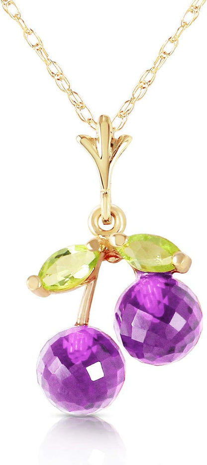 1.45 Carat 14K Solid Gold Natural Amethyst Peridot Pendant Necklace