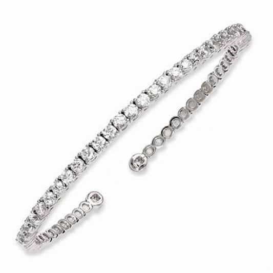 Prong Set Cuff Bracelet with Artificial round Brilliant Diamonds by  Set in Sterling Silver
