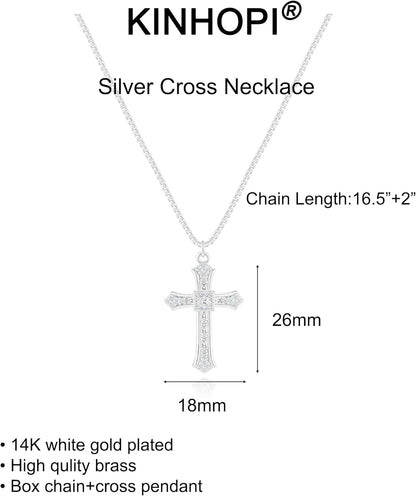 Cross Necklace for Women - 14K Gold/White Gold Plated Simple Dainty Diamond Cross Pendant Necklace with Cubic Zirconia Jewelry Gift for Her