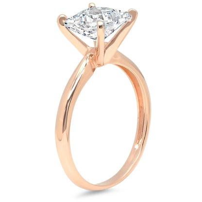 2.5 Ct Brilliant Princess Cut Clear Simulated Diamond 18K Rose Gold Solitaire Ring SZ 3.5