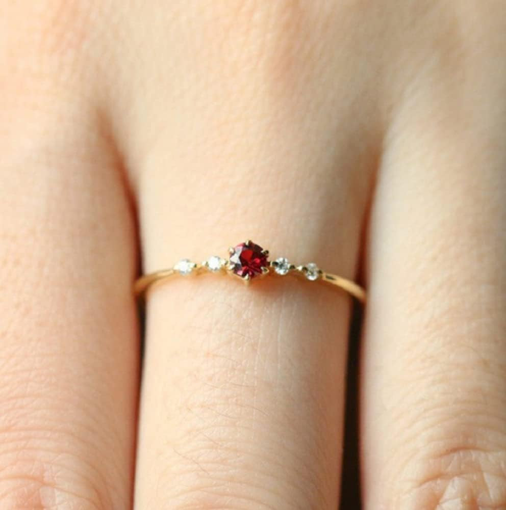 Cute Dainty Women'S 14K Gold Ruby Drill Rings Delicate Rings Gemstone Rings Wedding Jewelry Heart Gemstone Promise Engagement Love Ring Size 5-10 (US 7)