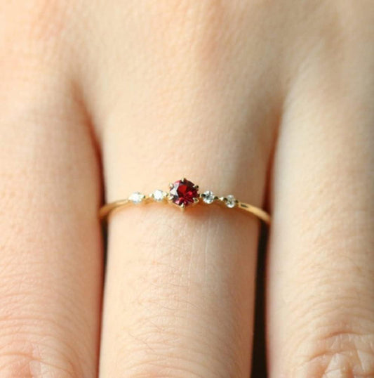 Cute Dainty Women'S 14K Gold Ruby Drill Rings Delicate Rings Gemstone Rings Wedding Jewelry Heart Gemstone Promise Engagement Love Ring Size 5-10 (US 7)