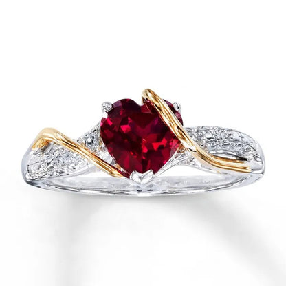 Heart Cut Engagement&Wedding Rose Red Ruby Solitaire Ring Solid Genuine Silver Plated for Women