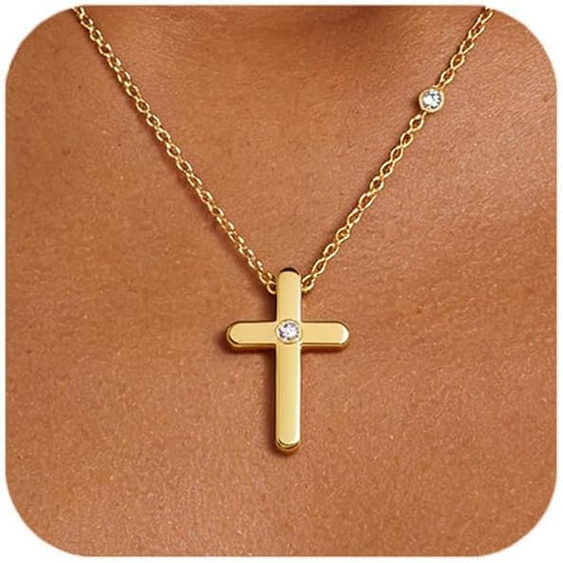 Cross Necklace for Women, Dainty Cute Small 18K Gold Plated Cross Necklace, Trendy Charm Stainless Steel Cubic Zirconia Cross Necklace, Gold Jewelry Gifts for Women(Valentines Day Gifts for Her)