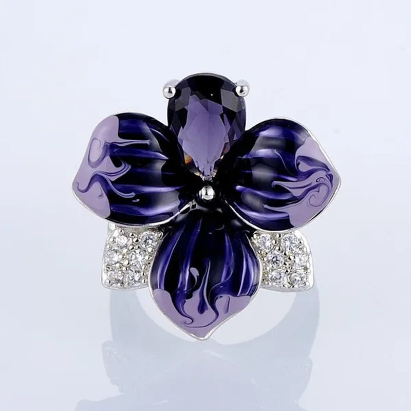 New Fashion Butterfly Flower Ring Jewelry Women 9Natural Gemstone Amethyst  Ring Anniversary Christmas Gift Bridal Engagement Wedding Ring Size US5-11