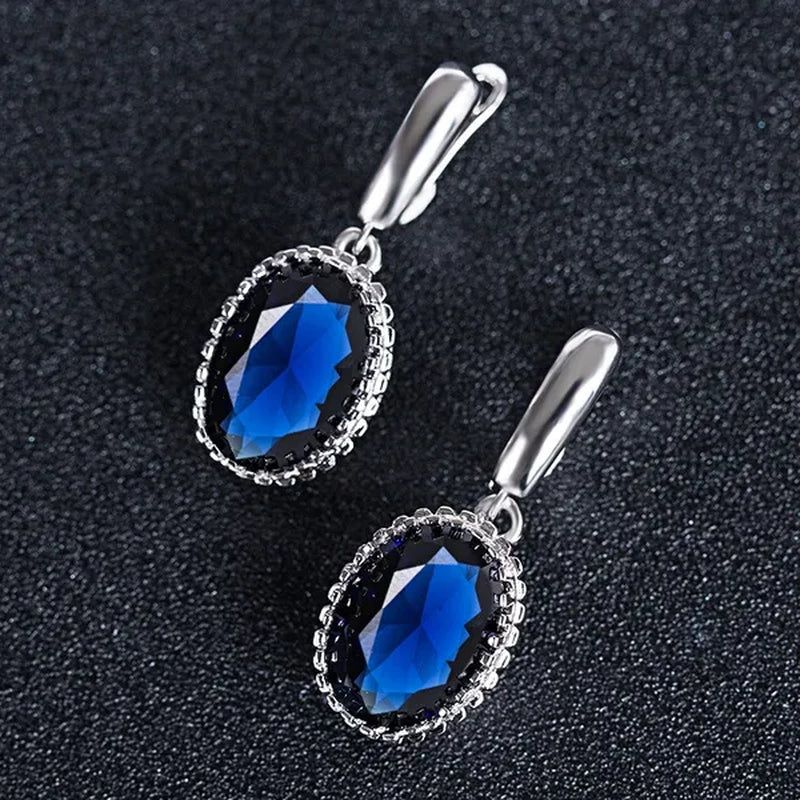 Luxury Earrings Attractive Silver Huge Purple Amethyst Engagement Wedding Earrings