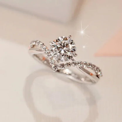 Luxury 925 Sterling Silver White Sapphire Ring round Cut Moissanite Diamond Jewelry for Women Rings Beautiful Bride Proposal Engagement Wedding Accessories Party Anniversary Gift