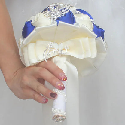 18CM Simulation Silk Rose Wedding Flowers Bouquet Diamond Brooch Bridal Bouquet Creative DIY Bridesmaid Holding Flowers Wedding Party Valentine's Day Gift