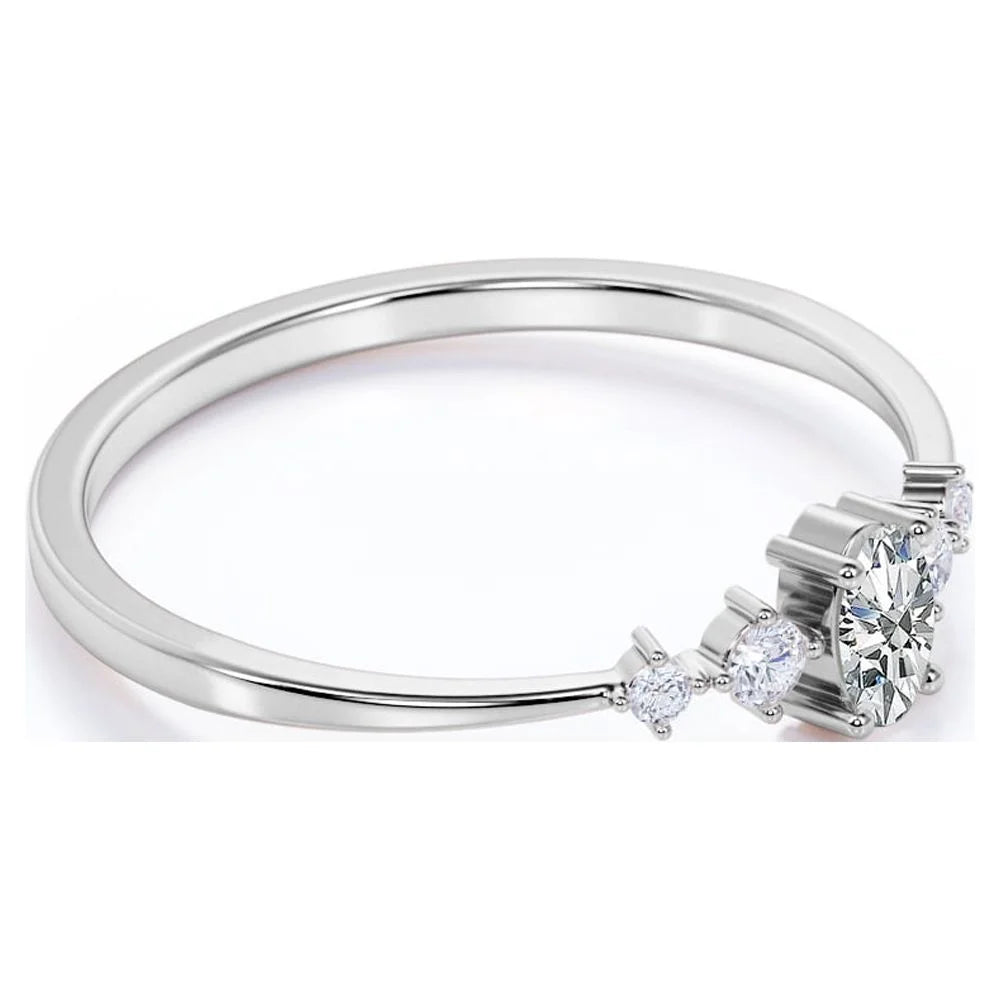 Oval Cut Moissanite and 4 Stone Diamond Fashion Dainty Ring in 10K White Gold