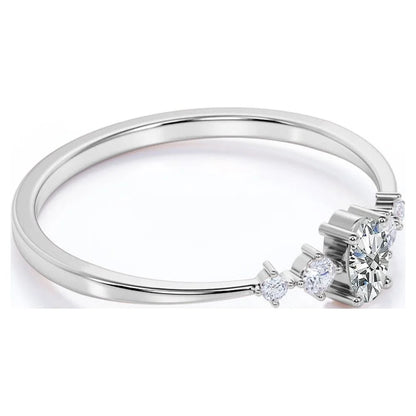 Oval Cut Moissanite and 4 Stone Diamond Fashion Dainty Ring in 10K White Gold
