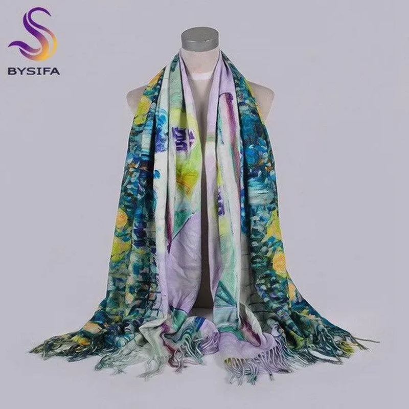 [BYSIFA] Purple Roses Women Scarves Shawl For WInter New Design Warm Long Cashmere Pashmina Double Faces Ladies Scarves Wraps