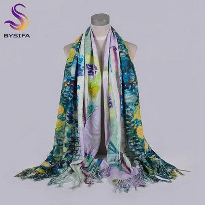 [BYSIFA] Purple Roses Women Scarves Shawl For WInter New Design Warm Long Cashmere Pashmina Double Faces Ladies Scarves Wraps