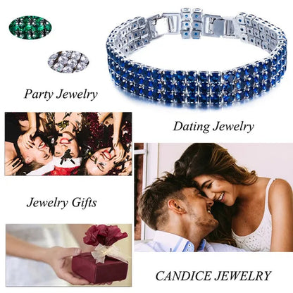 CANDICE Exquisite Hand-Inlay 3 Rows Round Cut Shining CZ Silver Plating Wide Bracelets Bangles High Quality Female Wedding Party Jewelry