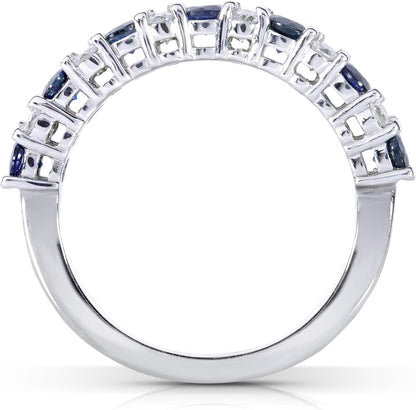 Diamond and Blue Sapphire Band 1 Carat (Ctw) in 14K White Gold