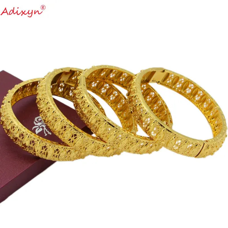 Adixyn Can Open 4Pcs/Lot Gold Color Ethiopian Dubai Africa Bangle Bride Wedding Bracelet Jewelry for Women/Men N071031