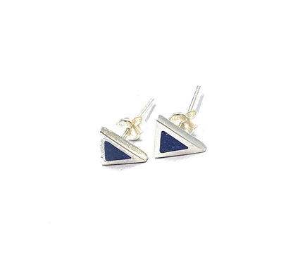 Triangle Lapis Lazuli Mosaic Micro Mosaic Sterling Silver Stud Earrings, Semi Precious Gemstone by Hstudio