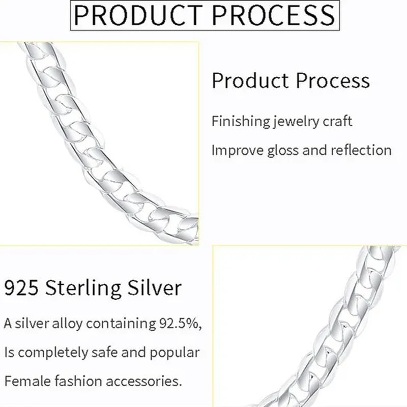2PCS (Bracelet + Necklace) 925 Sterling Silver Fashion Jewelry Sets Curb Chain Necklace 925 Solid Silver Jewelry High Quality Necklace Bracelet 16-30 inches