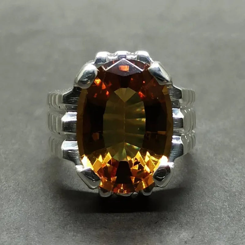 14 Carat Big Oval Cut Alexandrite Mens Ring  Silver color Handmade Color Changing Gemstone Ring Size 5-15