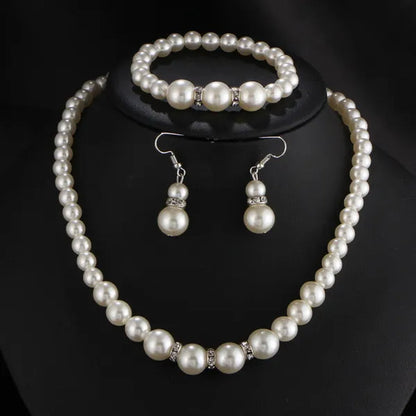 Wedding Jewelry Set Bride Bridesmaid Elegant Princess  Crystal Necklace Earrings Bracelet Pearl Jewelry Set For Women Girl