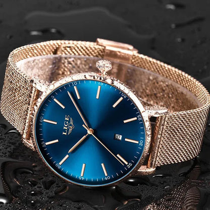 2019 LIGE Luxury Rose Gold Ladies Watch Simple Fashion Casual Ladies Watch Ultra-Thin Waterproof Quartz Watch Montre Femme