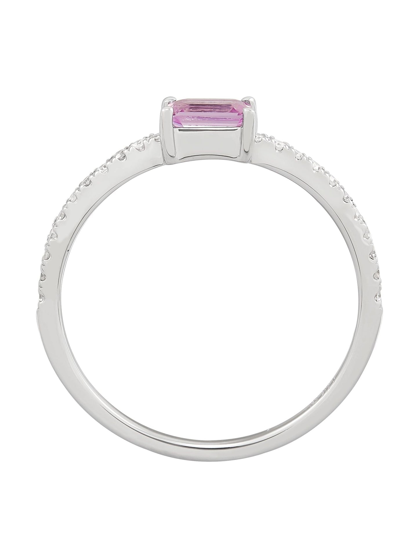 Women'S  Natural Emerald-Cut Pink Sapphire Ring with 1/10 Ct Diamonds in 14Kt Gold