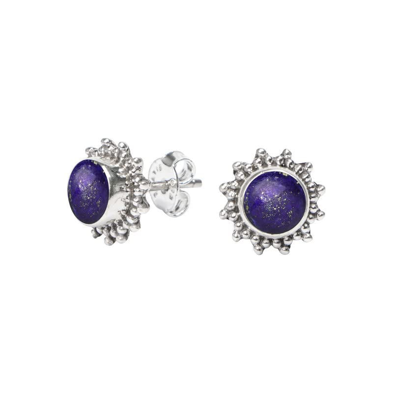Lapis Lazuli Stone Stud Earring, Handmade 925 Sterling Silver Stud Earrings for Women and Girls, Solitaire Stud Earring, round Stone Stud Earrings, Gift Jewelry for Her