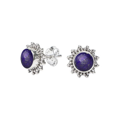 Lapis Lazuli Stone Stud Earring, Handmade 925 Sterling Silver Stud Earrings for Women and Girls, Solitaire Stud Earring, round Stone Stud Earrings, Gift Jewelry for Her