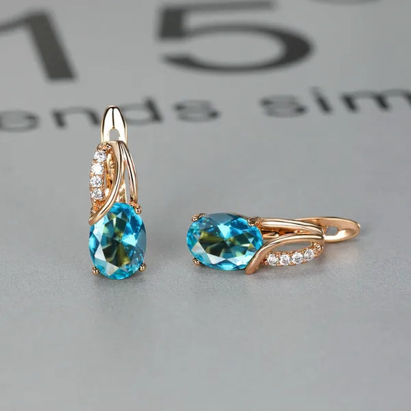 Exquisite 18K Gold Filled Oval Cut Aquamarine Clip on Earrings Woman Huggie Stud Christmas Birthday Gift Diamond Jewelry Bridal Lady Earrings