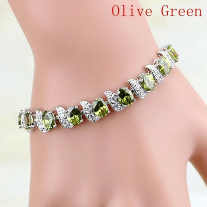 Red Ruby White Topaz 925 Sterling Silver Jewelry Charm Bracelet Christmas Gifts for Women