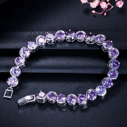 CANDICE White Gold Plated Natural Purple Crystal Bracelets Bangles For Femme Romantic Gift 18CM